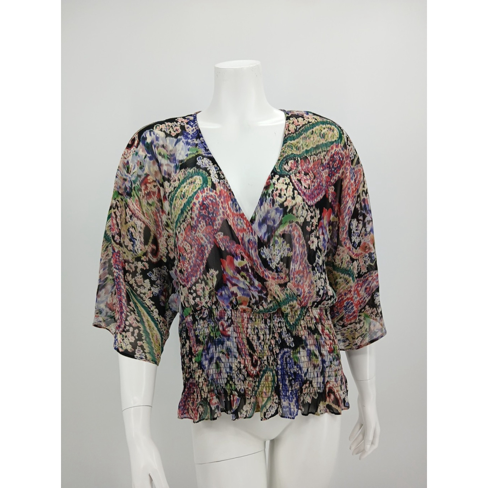 Bisou Bisou Sheer Paisley Blouse Size M Polyester V-Neck
